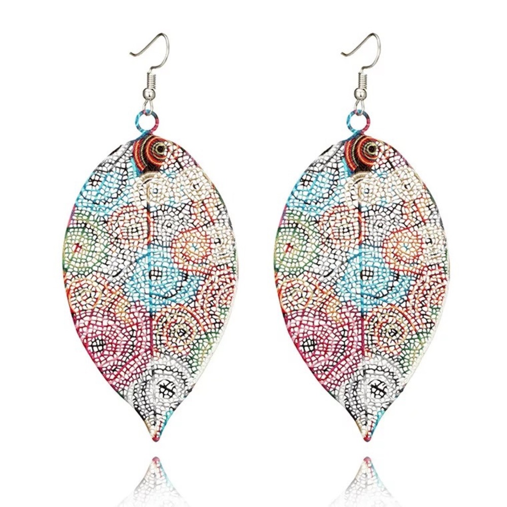 Colorful leaf earrings - Picture 2 of 4